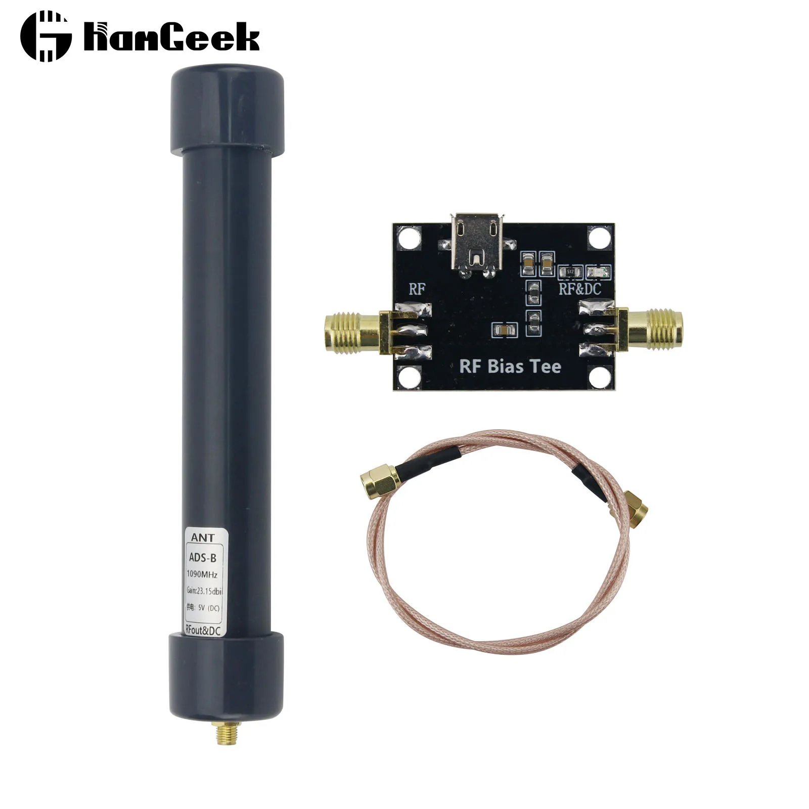 ADS-B 1090MHz Active Antenna DC5V Bias Tee Power Supply 23.15dBi High Gain RF Receiving Antenna with SMA Female Connector