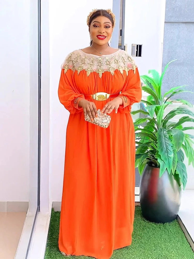 African Dresses for Women Muslim Embroidery Boubou Dashiki Traditional Africa Clothes Ankara Outfits Evening Gown With Belt  New