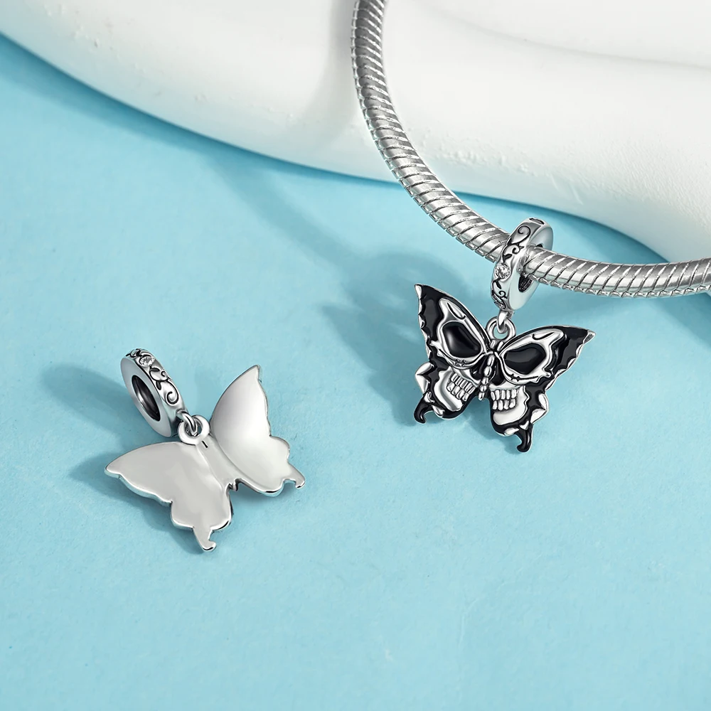Halloween Series 925 Sterling Silver Red Bat&Black Butterfly&Ladybug&Pumpkin Dangle Charm Fit Brand Bracelet Bizarre Jewelry - view 6