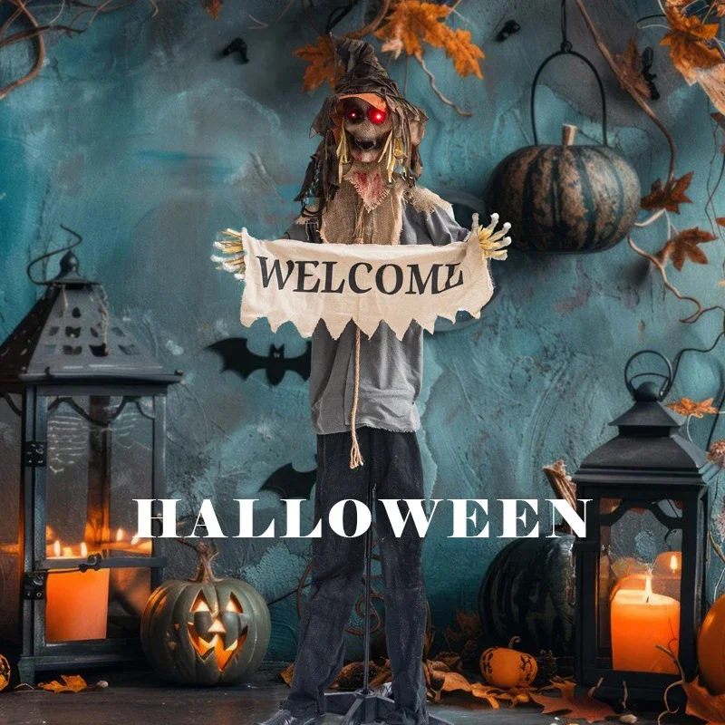 Halloween cross-border new standing scarecrow haunted house secret room electric induction welcome to decorative props ornament