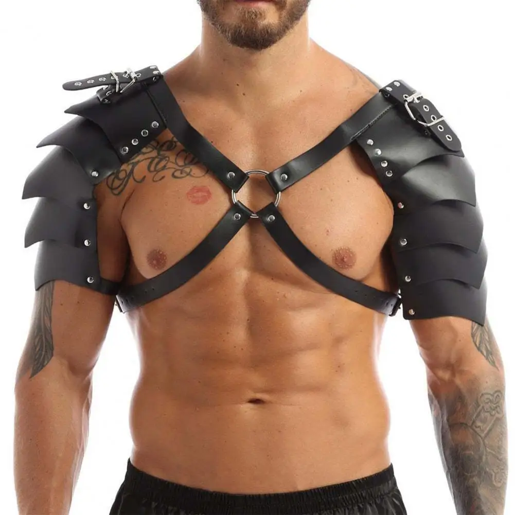 

Men Shoulder Cover Adjustable Pu Leather Strap Shoulder Armors Medieval Viking Costume Warrior Knight Performance Shoulder Cover