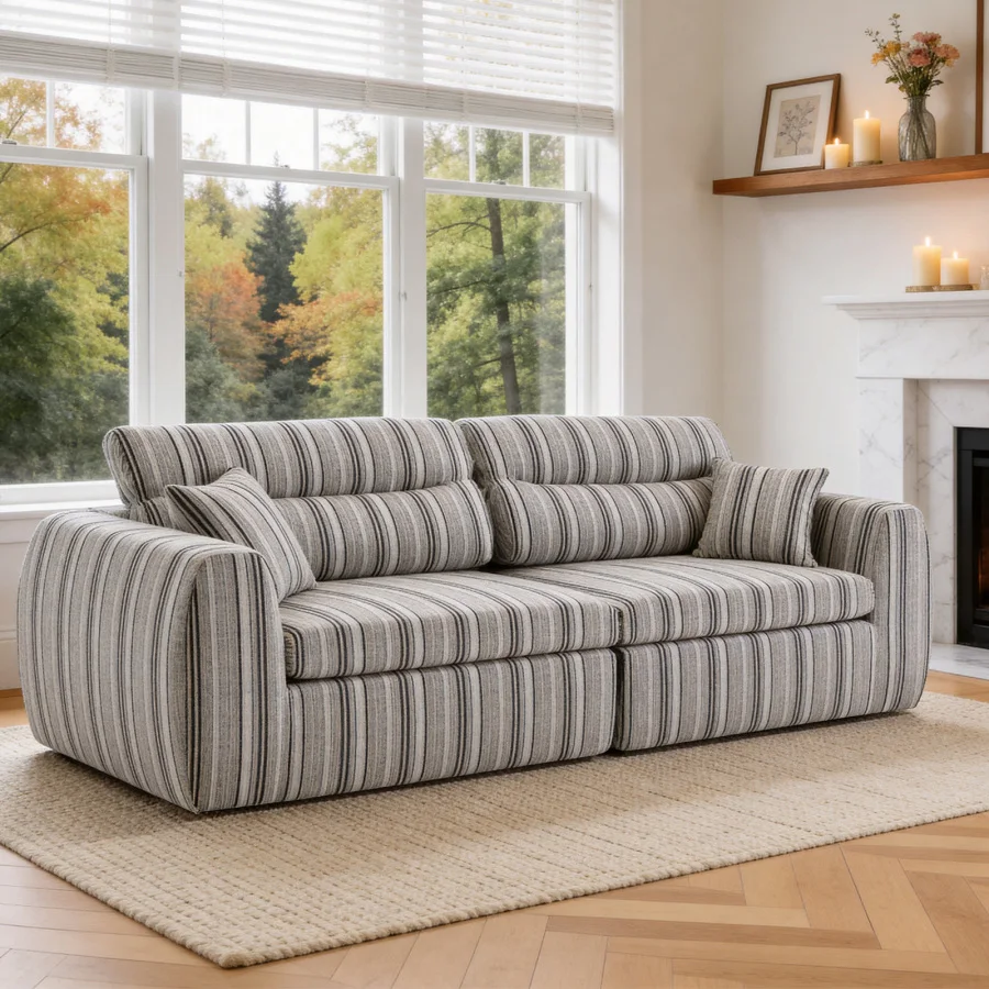 Woven Chenille Striped Compression Sofa, Straight Row Compact Couch with High-Density Sponge, No-Assembly Required Space-Saving