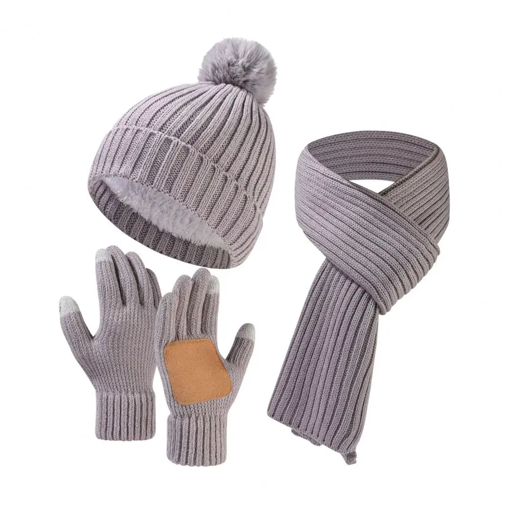 Elastic Warm Winter Set 3pcs Winter Hat Scarf Gloves Set Thickened Plush Lining Knitted Long Warm Scarf Elastic for Weather