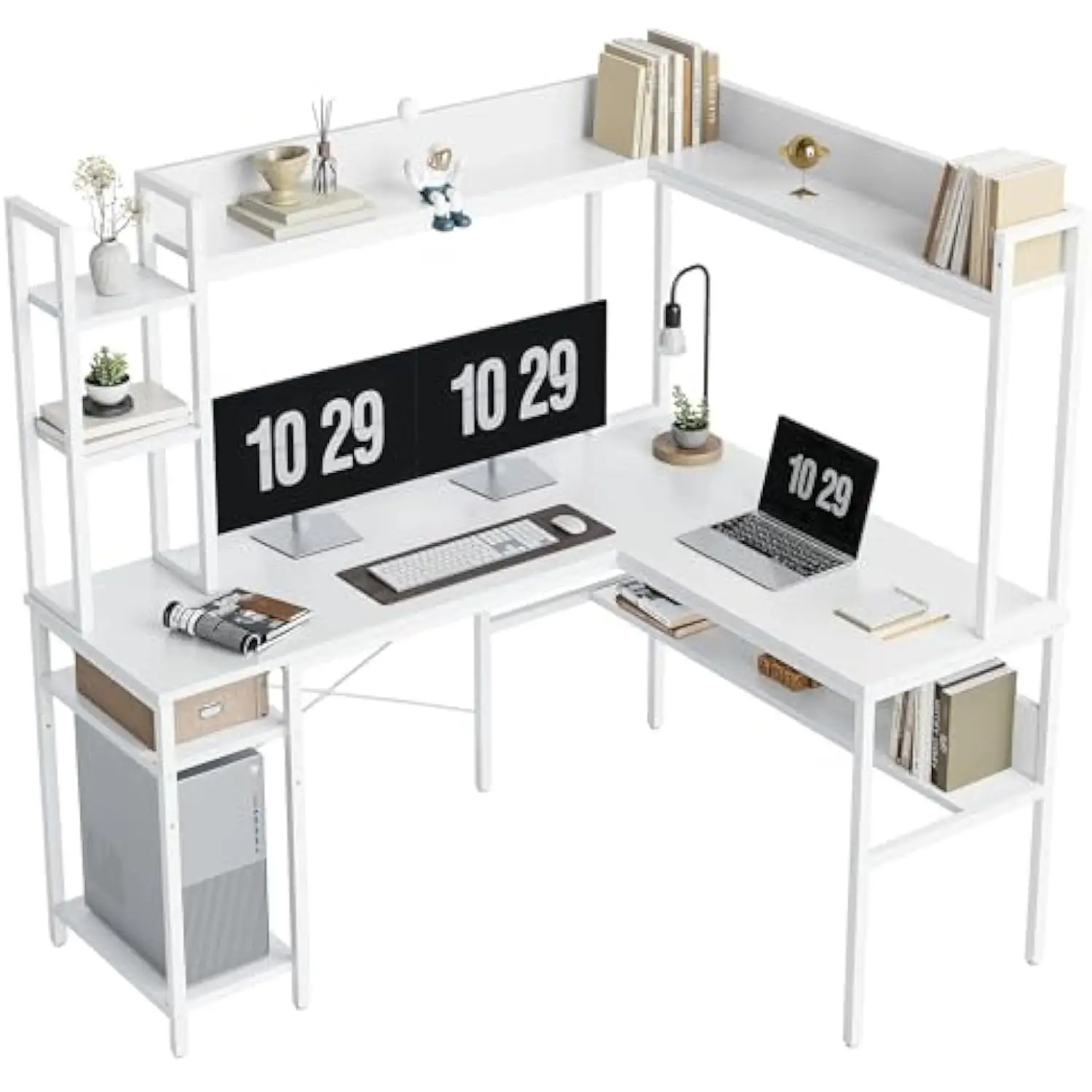 

CubiCubi L Shaped Gaming Desk with Hutch, 60" Corner Computer Desk with Storage Shelves, Large Home Office Desk with Bookshelf,