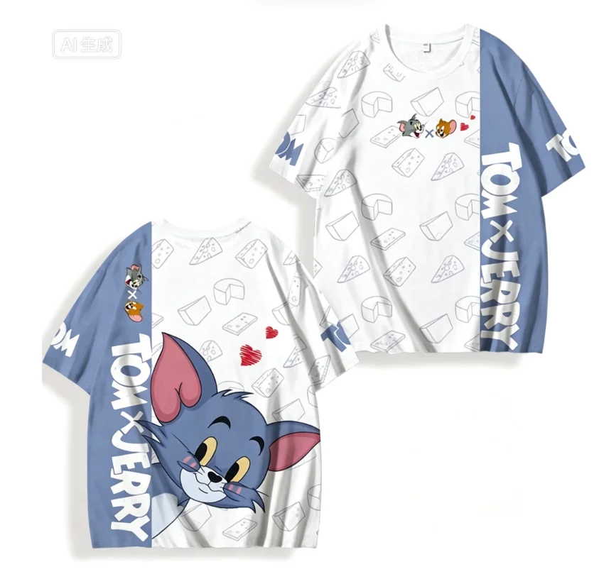 2026 Sommer Herren- und Damen-Kurzarm-T-Shirt mit Tom und Jerry Cartoon-Print, schnelltrocknend, Rundhals, lässig, passend für die ganze Familie – Detail 7