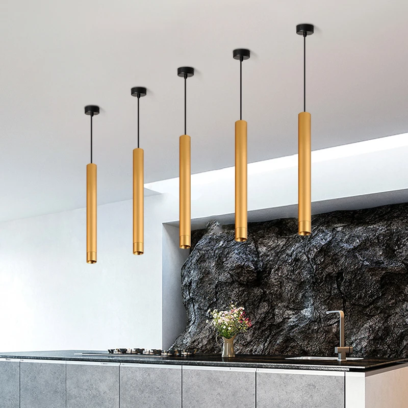 Imagem -06 - Modern Led Pendant Long Tube Hang Lâmpada Luminária Luz Luminária Luz Preto Branco Rosa Dourado Ilha Bar Balcão Sala Luminárias de Cozinha