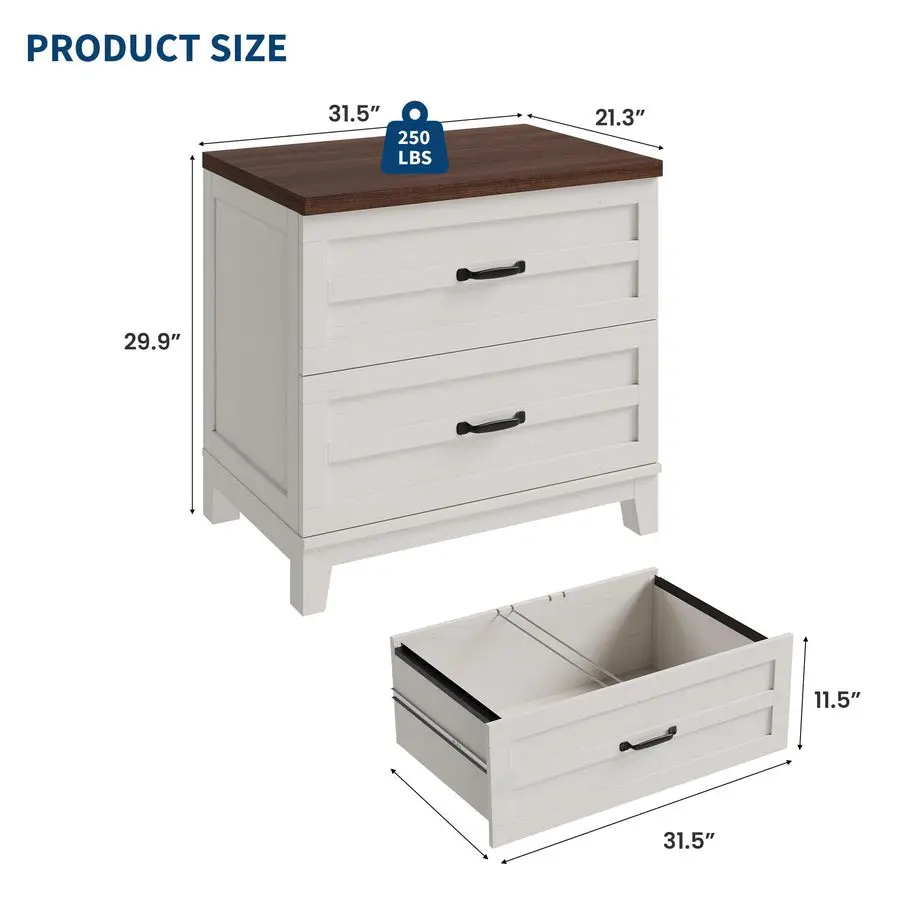 خزانة ملفات ذات درجين، خزانة ملفات جانبية للتخزين الخشبي مع أدراج تمديد كاملة، منظم متعدد المشاهد لمكتب غرفة النوم