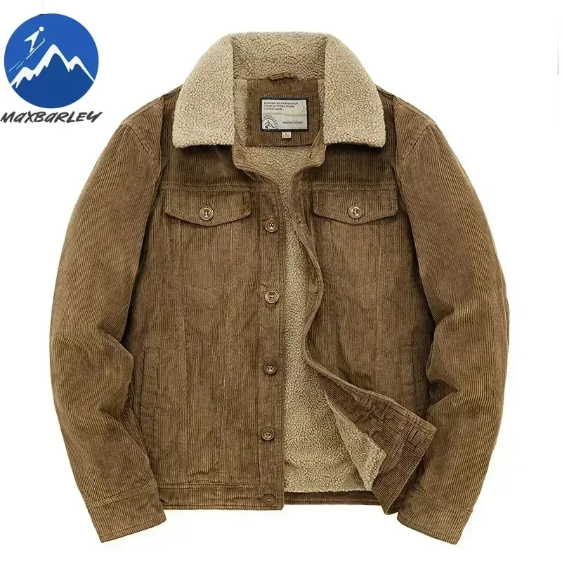 

Mens Winter Corduroy Jackets Thickened Business Casual Wind Resistant Warm Parka Stylish Lapel Journey Cold Proof Fleece Coats