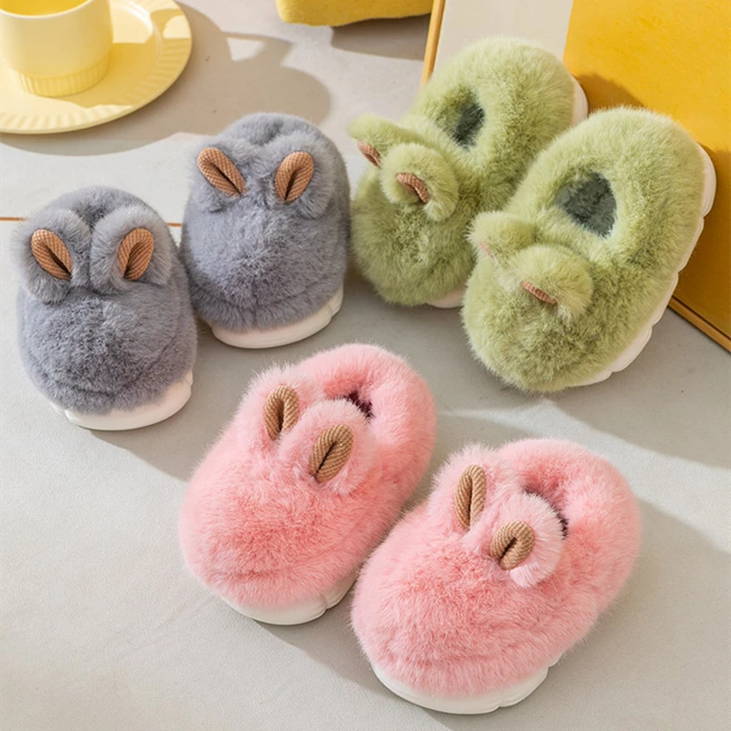 

Cartoon Cute Rabbit Kids Indoor Slippers Winter Warm Shoes For Baby Girls and Boys Plush Home Slipper