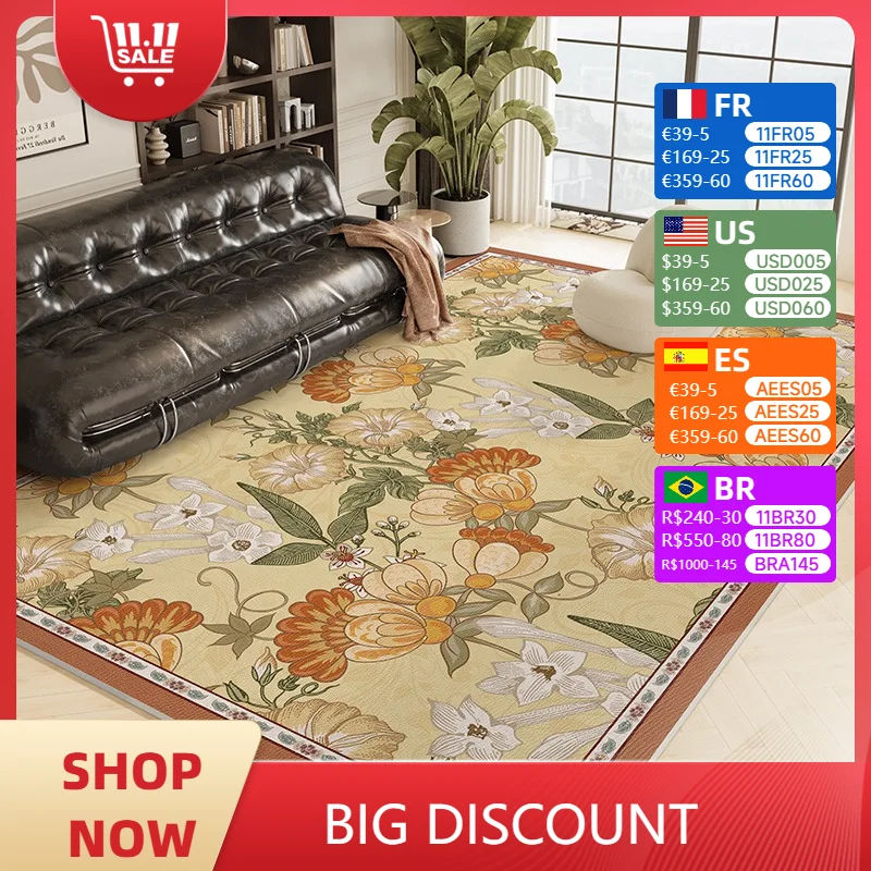 

Luxury Living Room Carpet Vintage Floral Print Bedroom Plush Rug Large Area Home Decor Coffee Table Soft Floor Mat Ковер Tapis