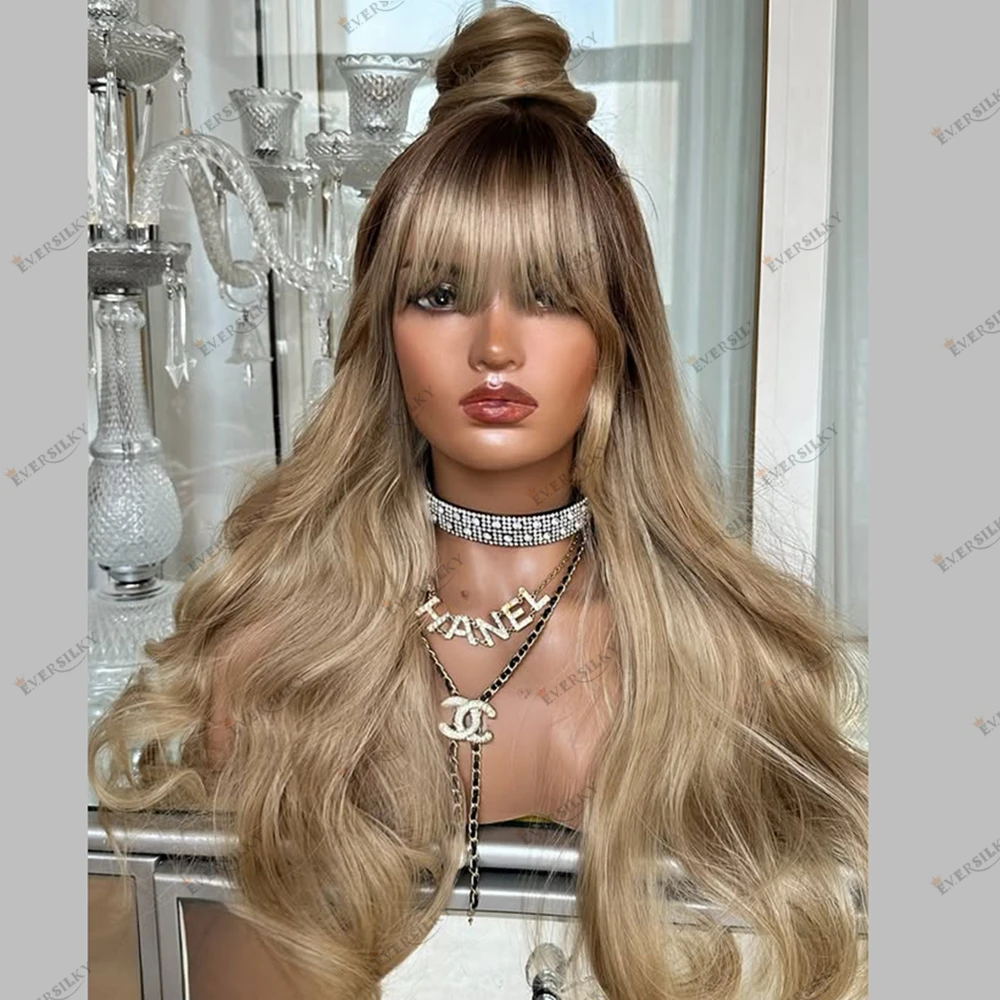 Ombre Fringe Style Creamy Blonde Human Hair 13x6 Lace Front Wigs Deep Space Full Lace Brazilian Remy Hair Wigs for Black Women