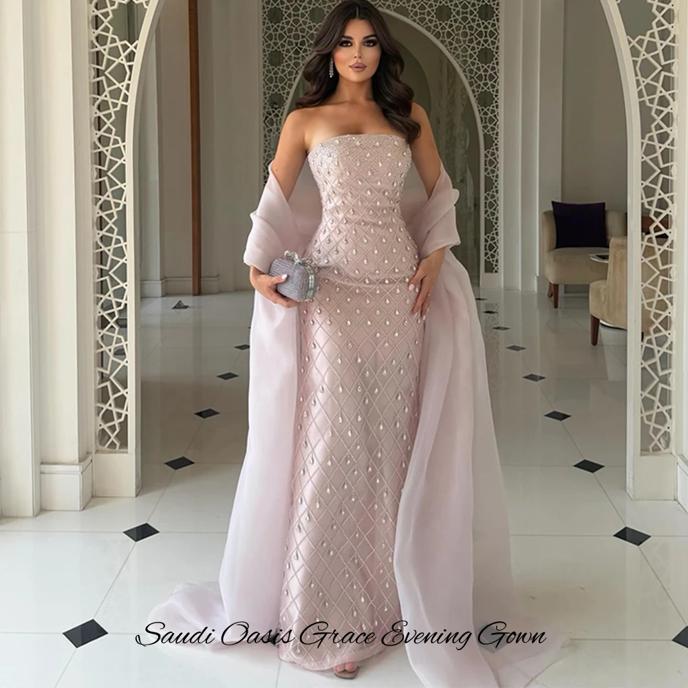 Elegant Mermaid Organza Celebrity Gowns with Shawl Strapless Sleeveless Customized Prom Dress Delicate Crystal Evening Dress image 3