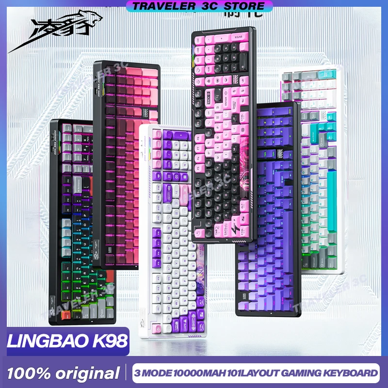 Lingbao K98 Three Mode 10000mah Mechanical Keyboard Gaming Office RGB Hot Swap 98keys Customized Laptop Gift Cherry Gasket PC