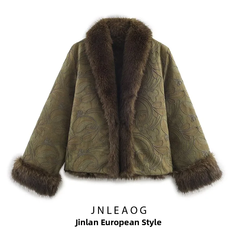 

JNLEAOG Autumn New Faionable ort Double-Sided Embroidered Women's Jaet Versatile Sli Polyester Fiber Ladies Coat