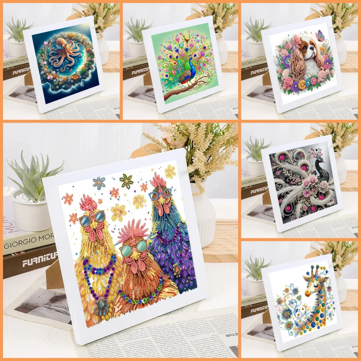 1 لوحة ماسية ذاتية الصنع بأنماط حيوانات، مناسبة لعشاق الرسم الماسي المبتدئ (بدون إطار خشبي)