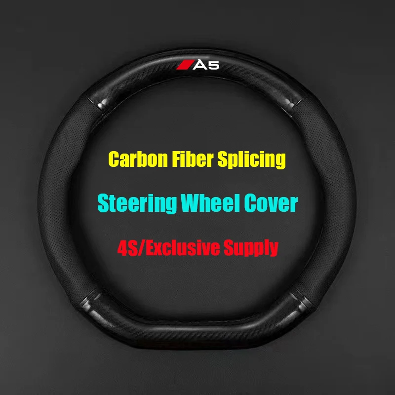 38cm Ultra-thin Car Steering Wheel Cover Genuine Leather Carbon Fiber Non-slip Summer Winter For Audi A5 Auto Accessories