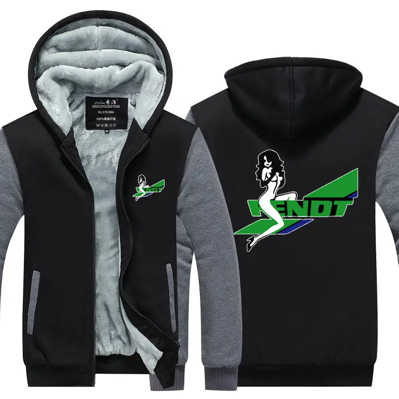 Hoodie ritsleting pria, mantel olahraga Logo mobil tebal cetak musim dingin 2023