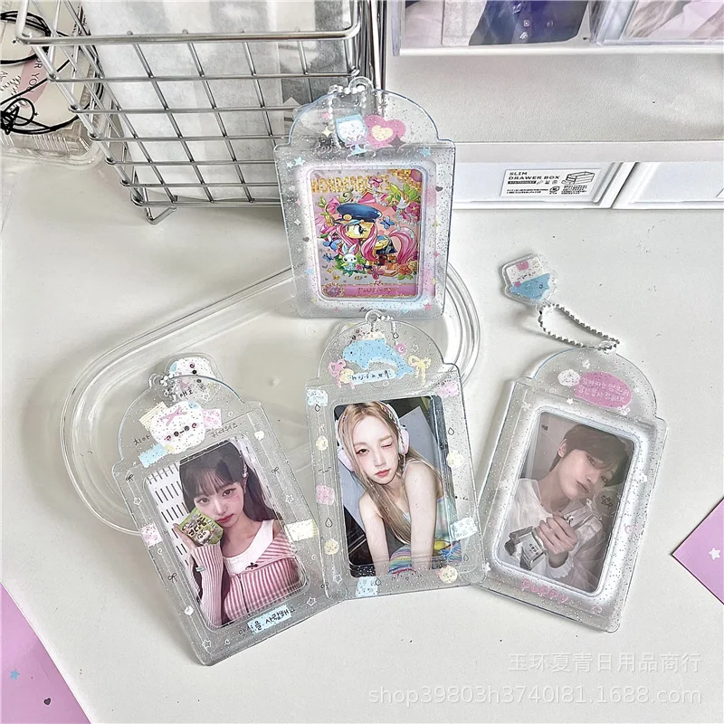 Porte-carte en PVC transparent à paillettes coréennes INS, K-Pop Girl, 3 "Star Idol, affichage de stockage de carte photo, pendentif pour sac, mignon, 1 pièce