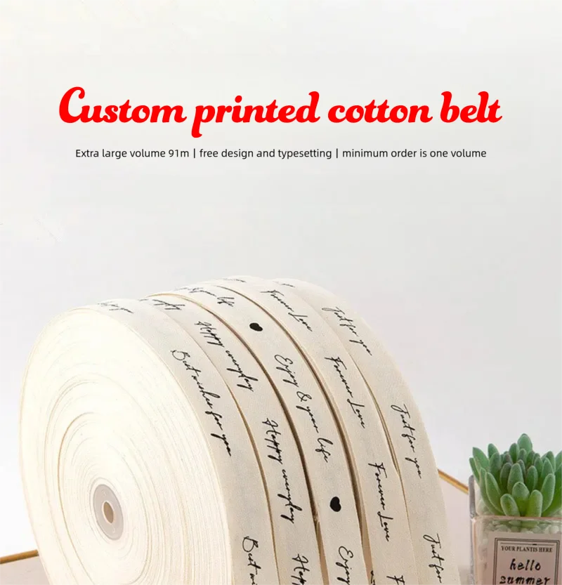 

Custom Personalized Print Logo 100% Cotton Ribbon for Gift Wrap Handmade DIY Sewing Fabric
