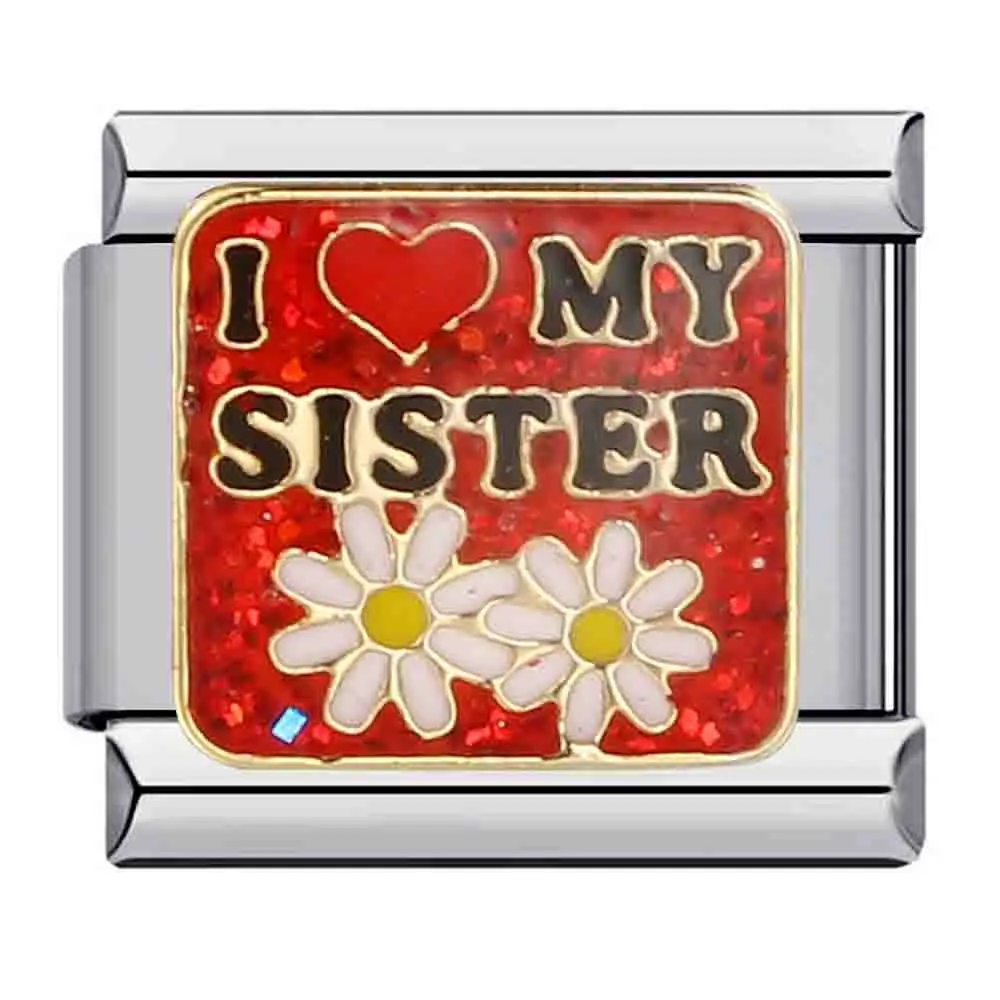 I Love My mum sister  family English Letter Charm Link Bracelet Fit 9mm Elastic Chain Stainless Italian DIY Making Jewelry