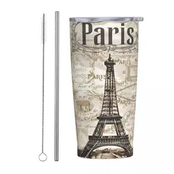 Paris E-Eiffel Towers Stainless Steel Tumbler Vintage Thermal Cups With Straws and Lid 20oz Car Mugs Cold and Hot Water Bottle