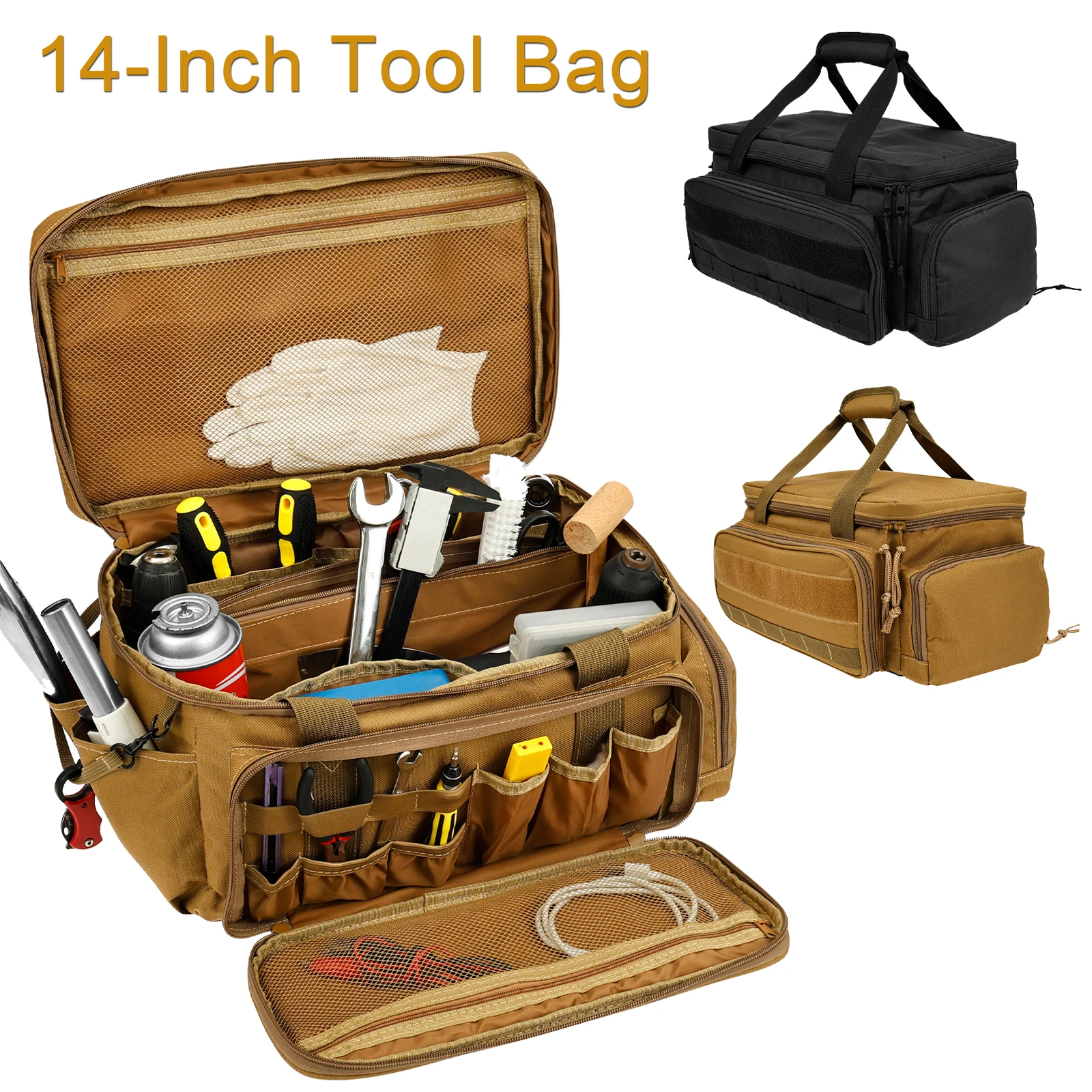 

14-Inch Tool Bag with Anti-friction Bottom Hand Tool Storage Organizer Multi-purpose Work Tote for Repairman, Carpenters, Handym