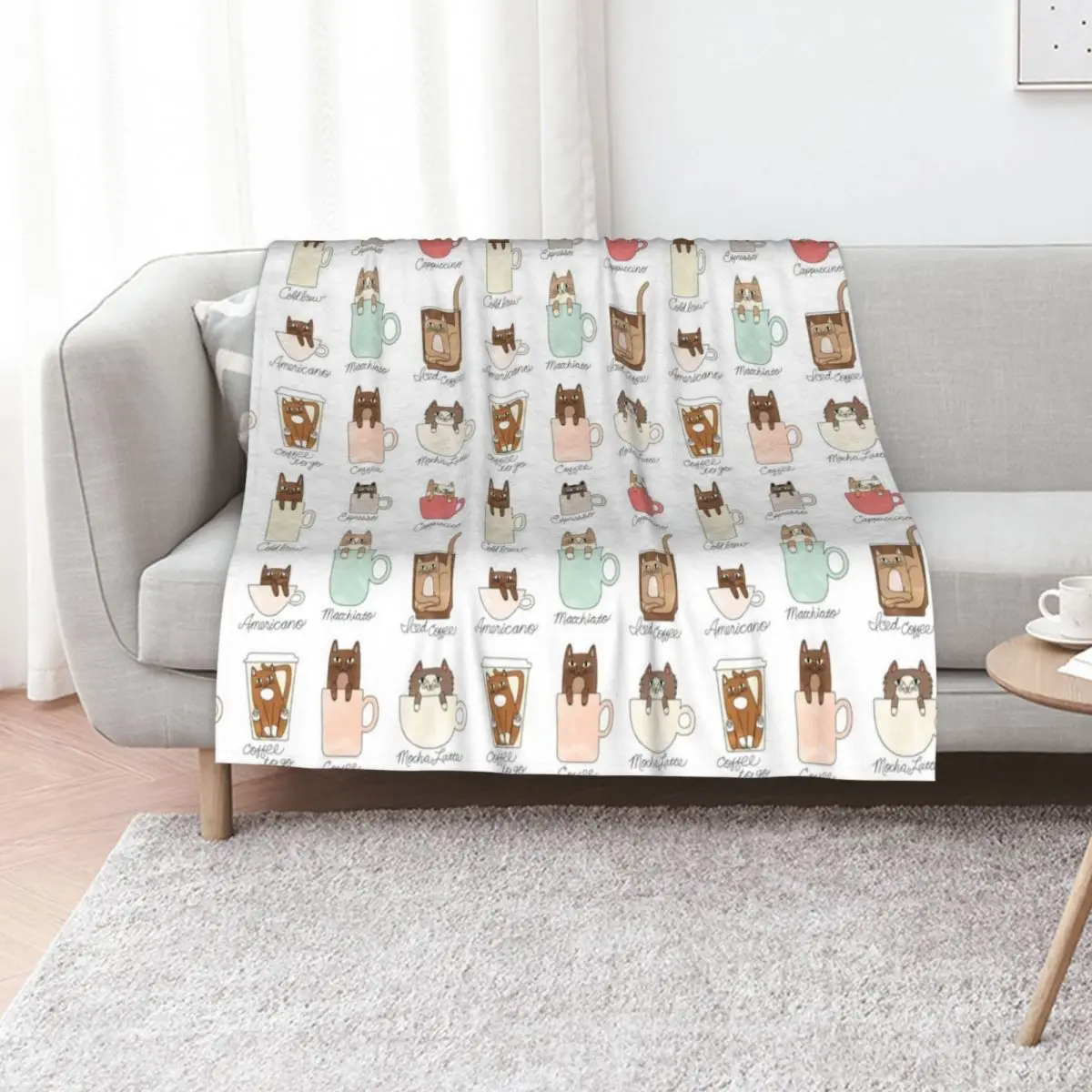

Coffee Cats Throw Blanket Polar Tourist Thin Winter beds Blankets