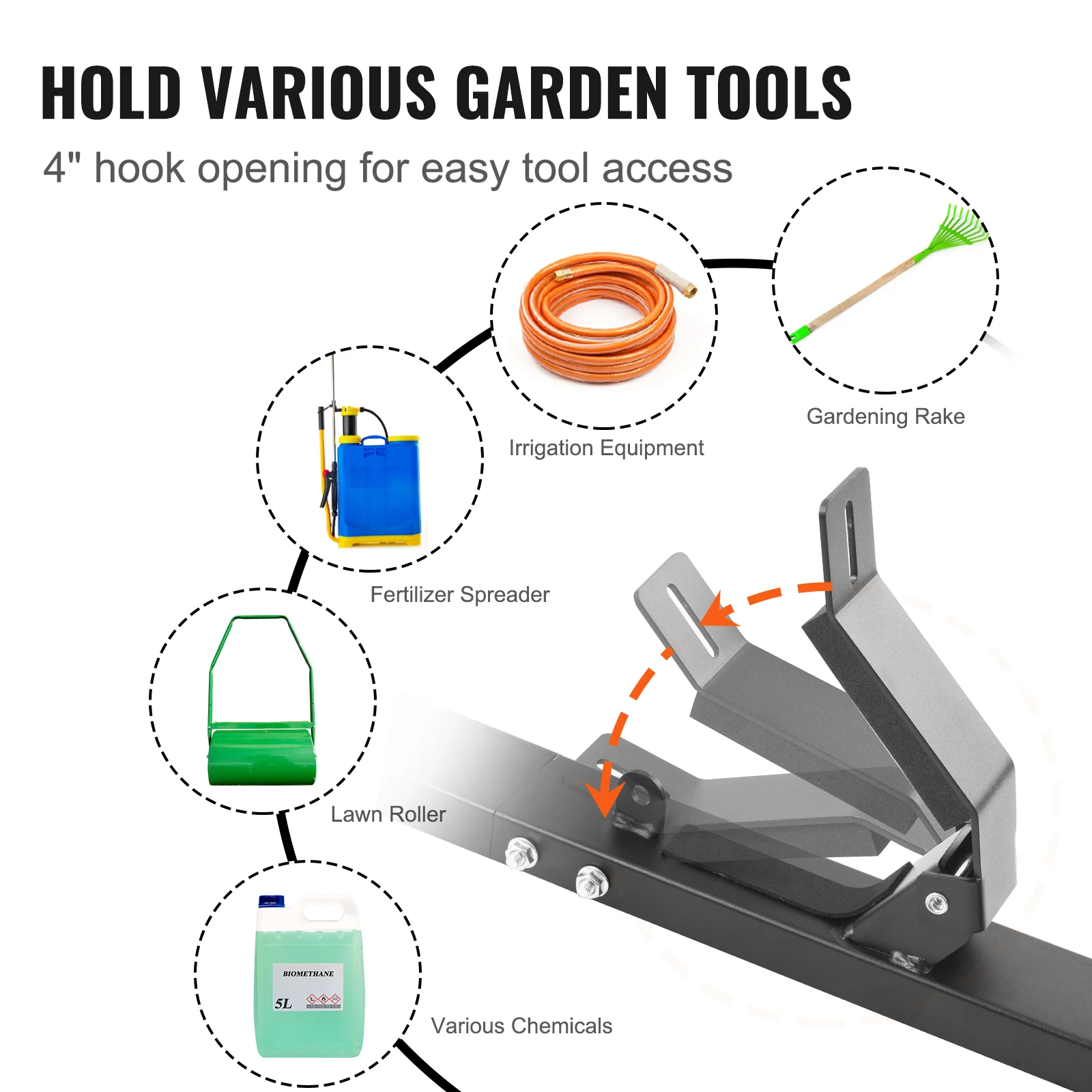 VEVOR 3 Position Weed Trimmer Rack Vertical/Wall Mounted Weeding Bracket with Hook Can Be Locked for Open Landscape Trailers