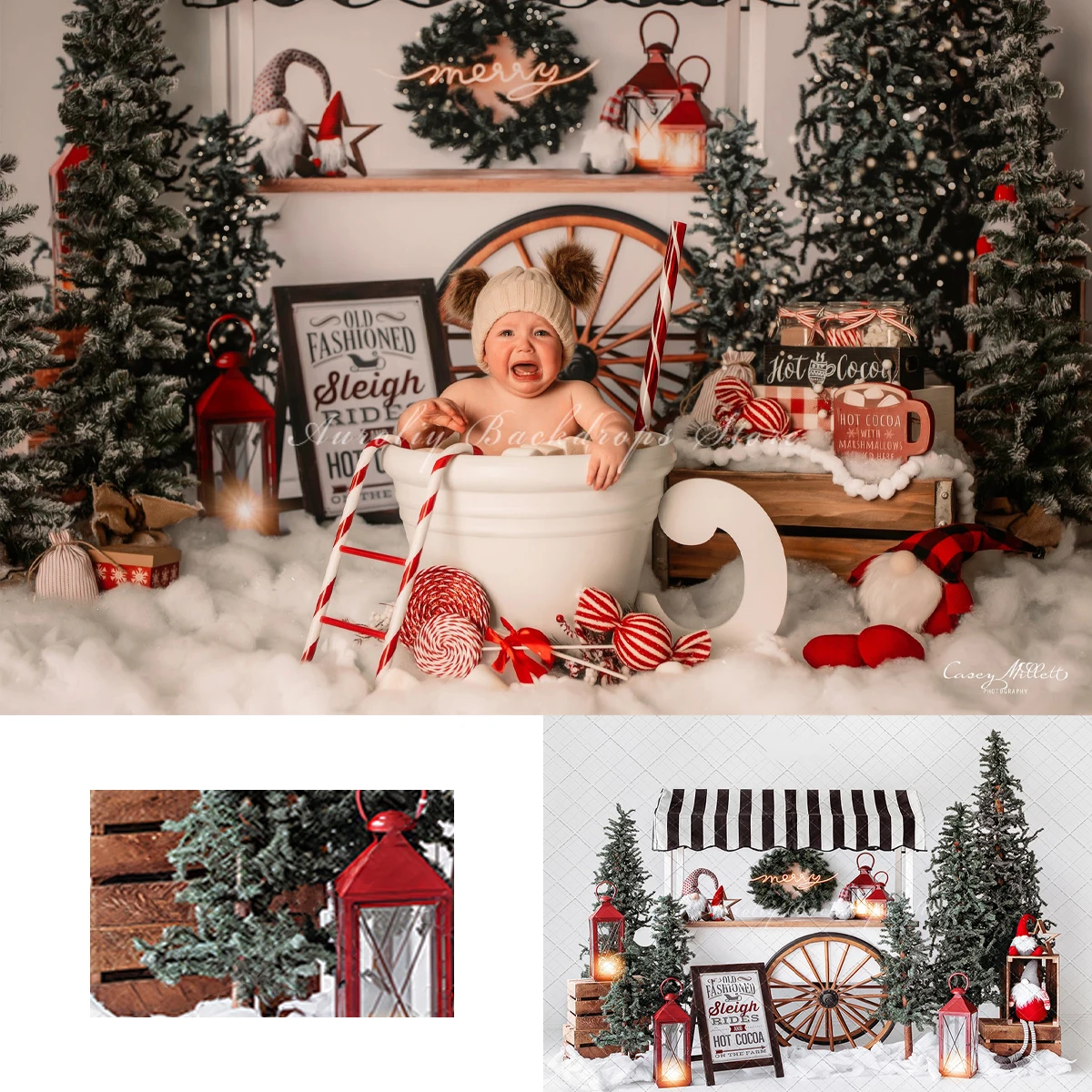 Christmas Sled Retail Store Backgrounds Kids Adult Photography Props Child Baby Snowscape Xmas Tree Decors Photo Studio Backdrop