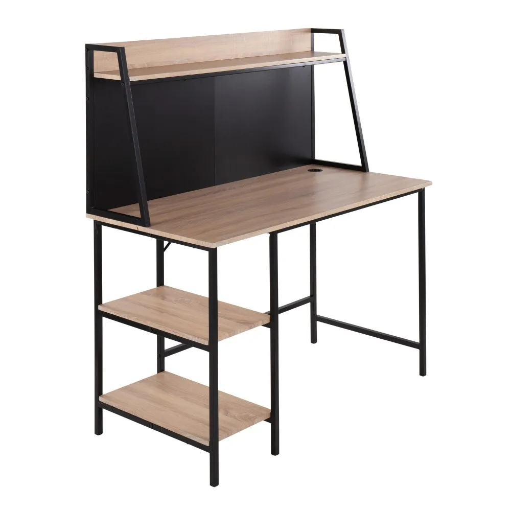 Contemporary Desk in Black Steel and Natural Wood