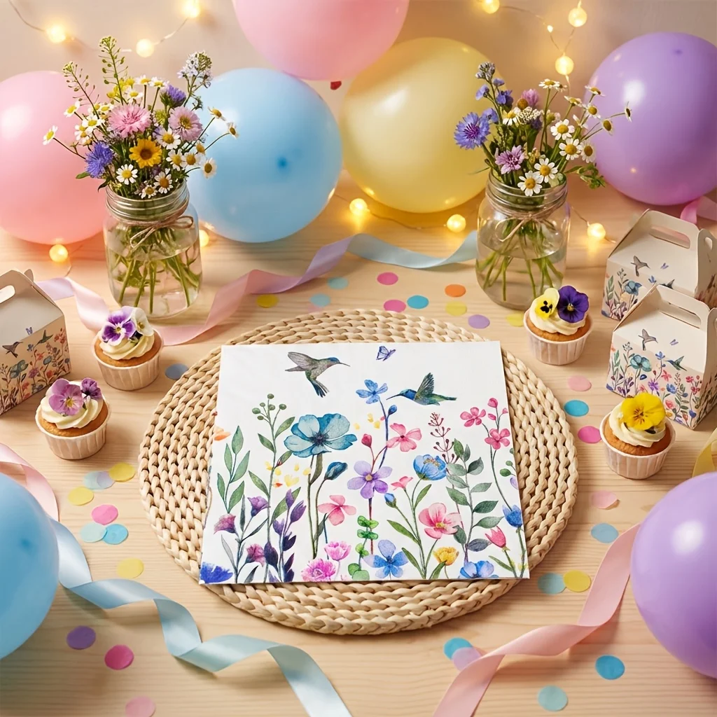 20/50 Hummingbird Garden Party Napkins (4.92 X 4.92 Inches), Suitable for Weddings, Birthdays, and Various Parties.