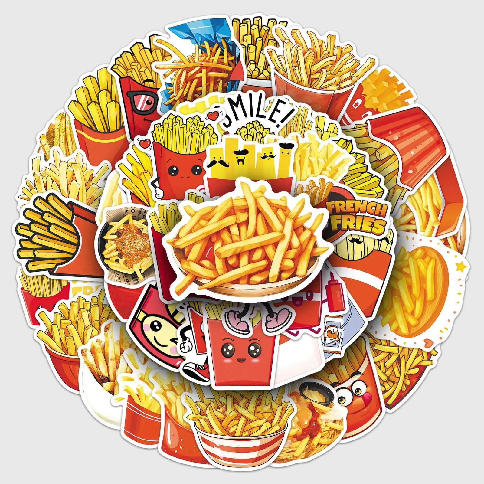 50PCS Cartoon French Fries Sticker Fast Food Graffiti Decal Creative DIY Water Cup Stationery Box Suitcase Waterproof Decal Toy