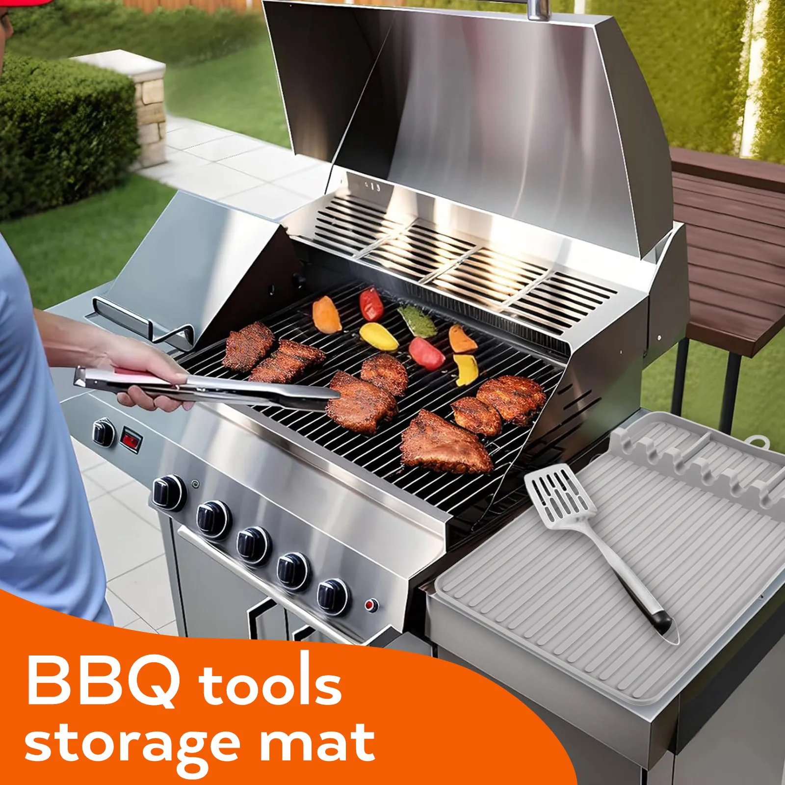 Silicone Grill Side Shelf Mat Multi-Compartment Heat Resistant Bbq Grill Tool Rest Mat Kitchen Countertop Silicone Griddle view 6