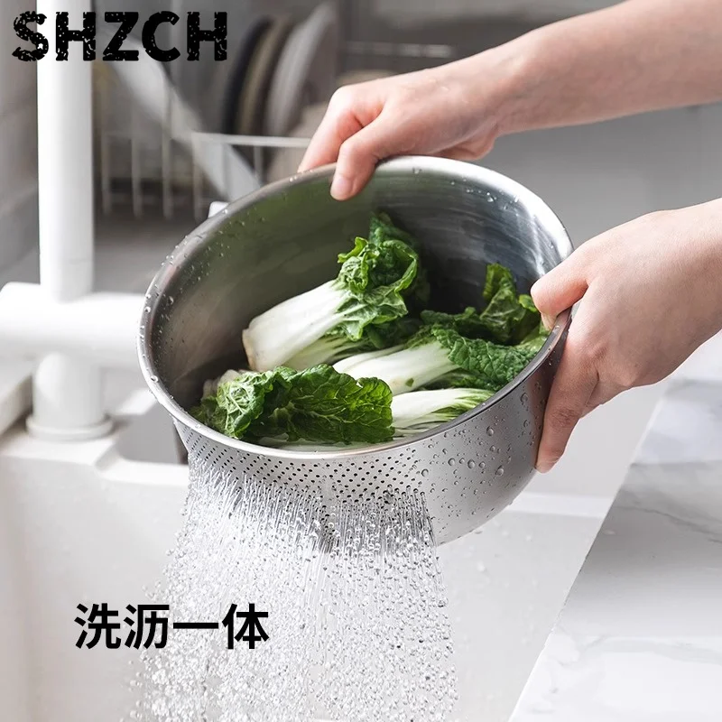 Stainless Steel Drain Basin Large Capacity Vegetable Washing Basket  Multifunctional Fruit Basket Rice Rinsing Basin for Kitchen