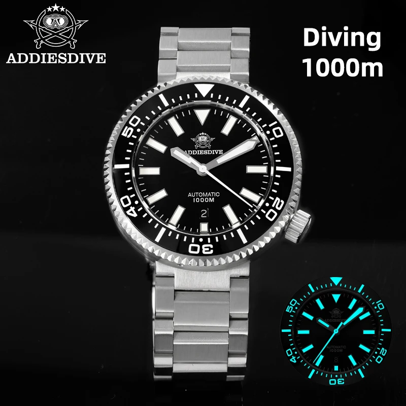 Addiesdive 8215 ساعات آلية أوتوماتيكية 1000 متر مقاوم للماء غواص ساعة الياقوت الزجاج BGW9 مضيئة السيراميك الحافة ساعة رجالية