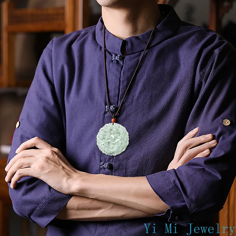 Natural Myanmar A-grade Jade Pendant Ice Dragon Brand Jade Pendant Luxury Jade Necklace for Men and Women's High-end Jewelry