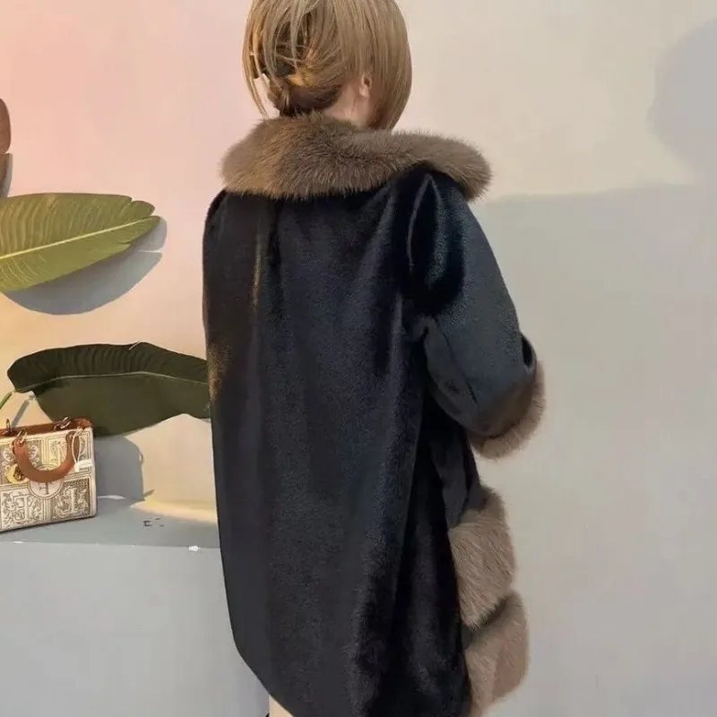 Ladies Netflix New Fashion High-end Fox Fur Collar Fur Temperament Jacket  Shake Ladies Temperament  Autumn and Winter Fur