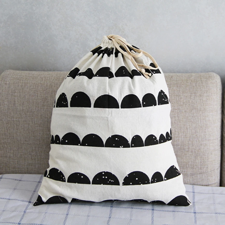 Animal Stripe Pattern Cotton Laundry Bag Cute Basket Toy Home Canvas Storage Bag Drawstring Dirty Clothes Organizer Bag