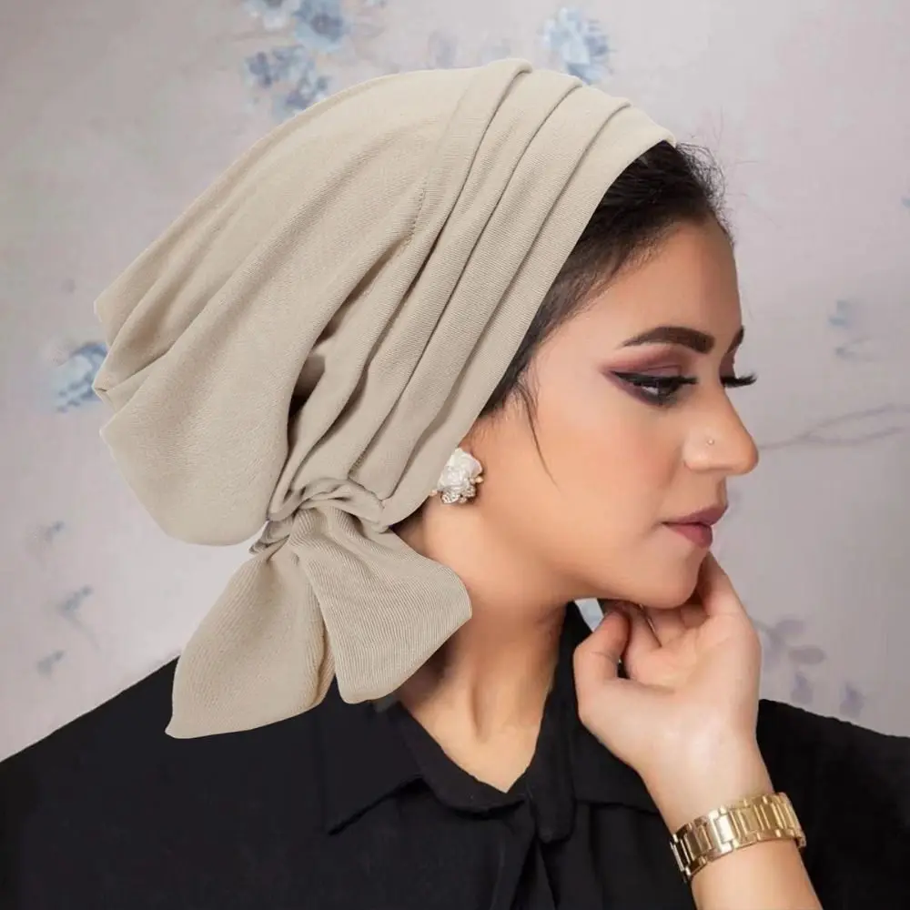 New Pre-Tied Muslim Women Hijab Bonnet Ruffle Solid Color Turban Chemo Cap Mujer Hair Loss Hat Islamic Cancer Headwear Scarf