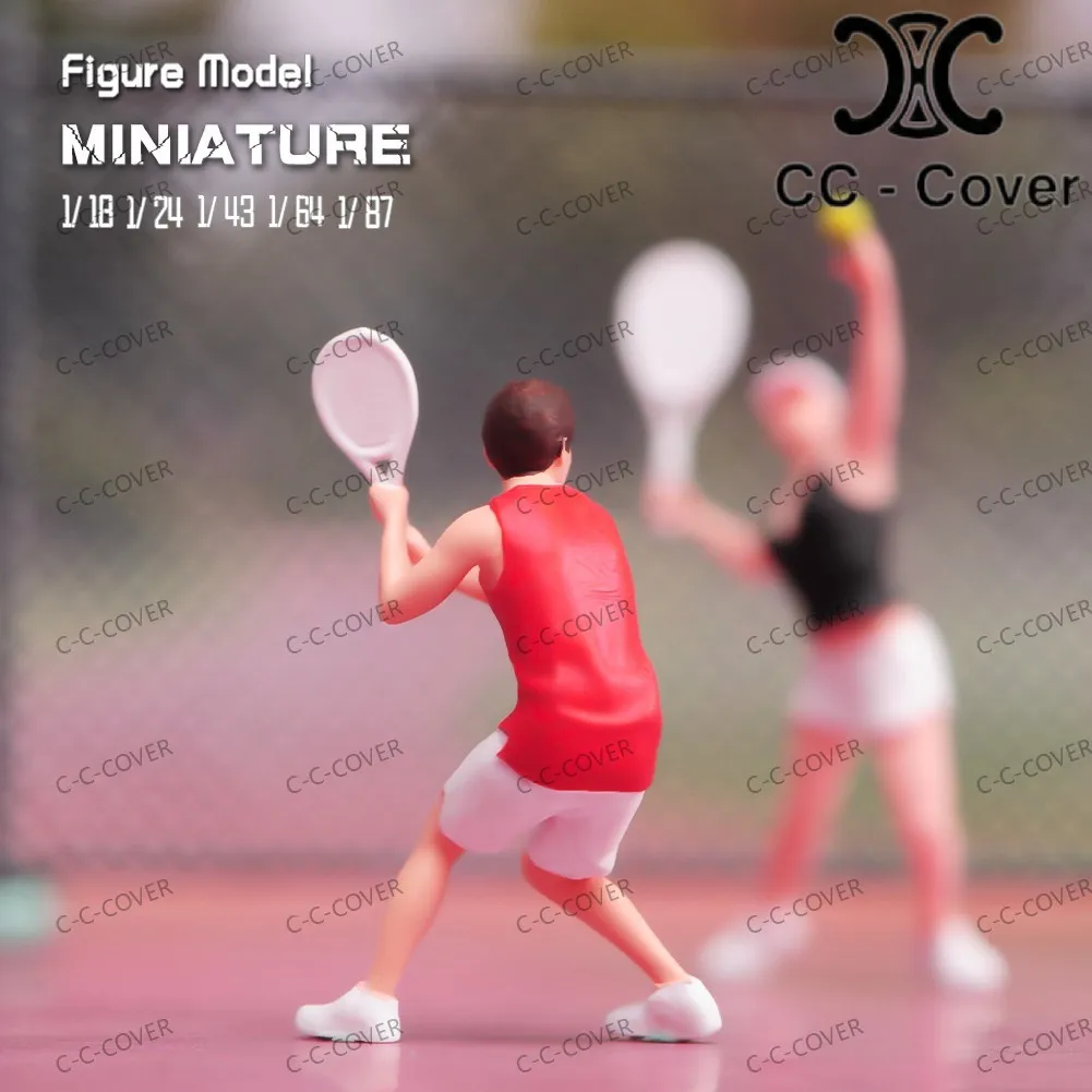 Painted Miniatures 1/18 1/24 1/43 1/64 1/87 Young Man And Woman Playing Tennis Unpainted Figure Model Toys View Decoration