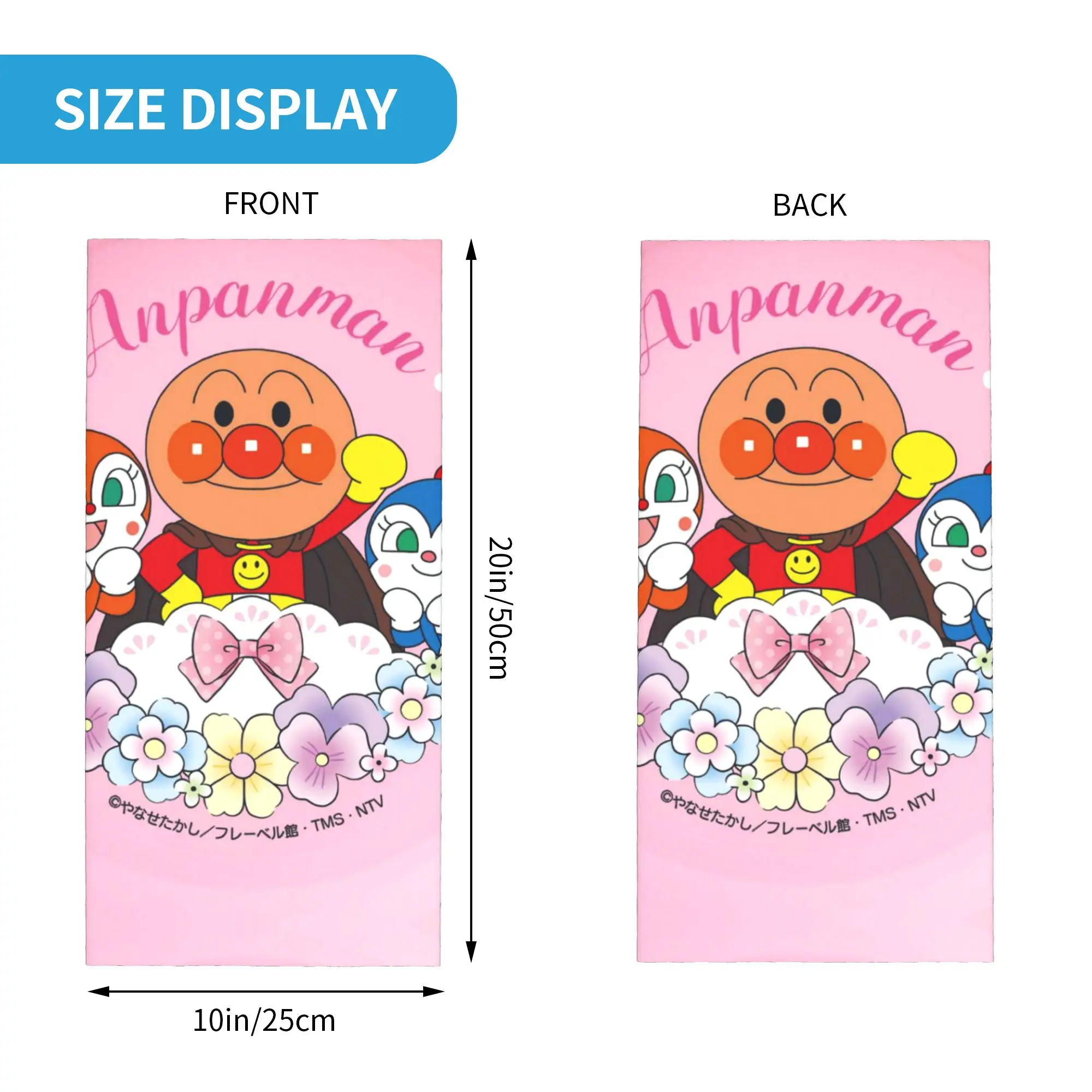 Round Cartoon Characters (7) Bandana Gaiter Club Anpanman  Wrap Scarf   Running  Unisex All Season  Neckerchief
