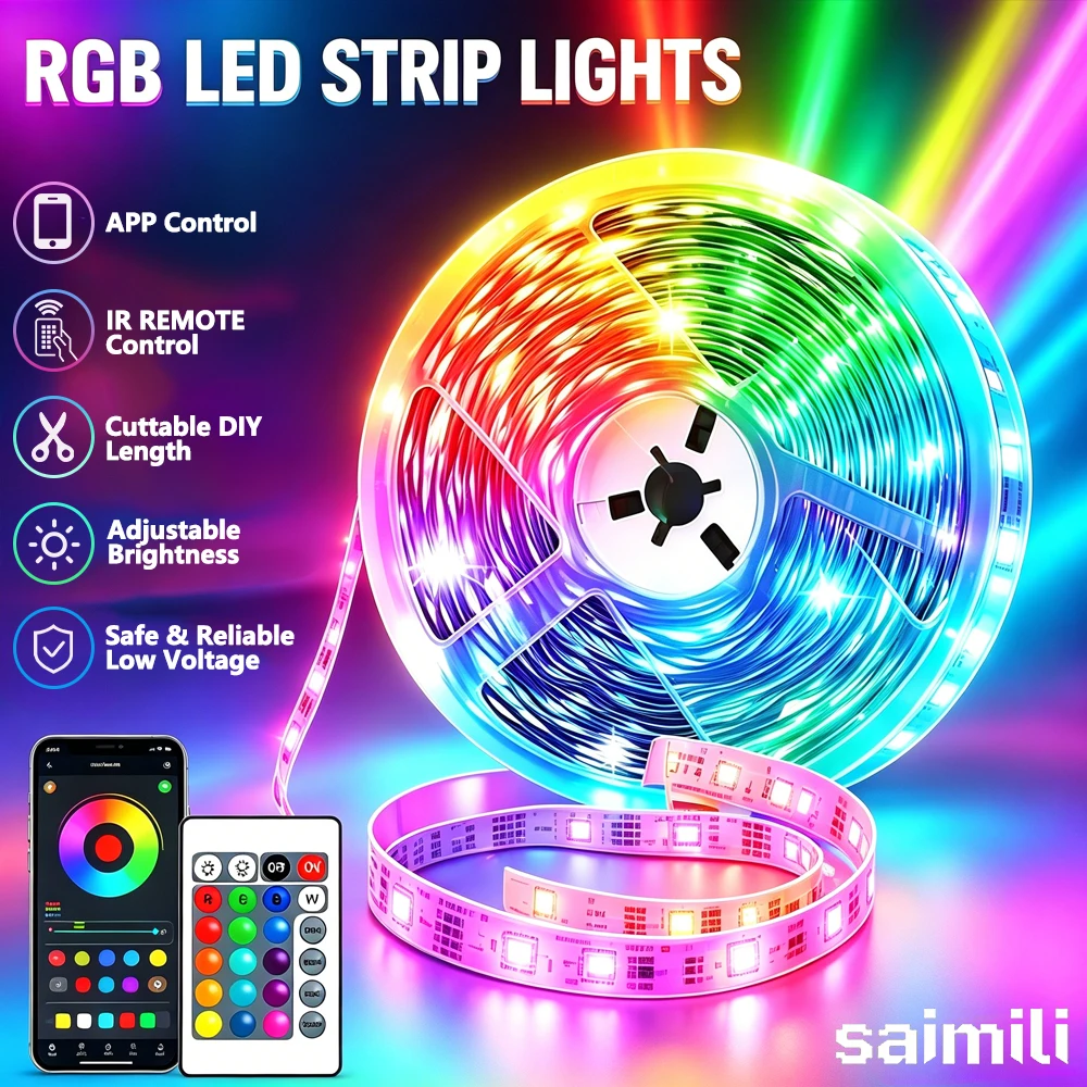 USB RGB LED Strip SMD3535 With APP & Remote Control Music Sync Color Changing Lighting for TV Backlight Gaming Room Party Decor