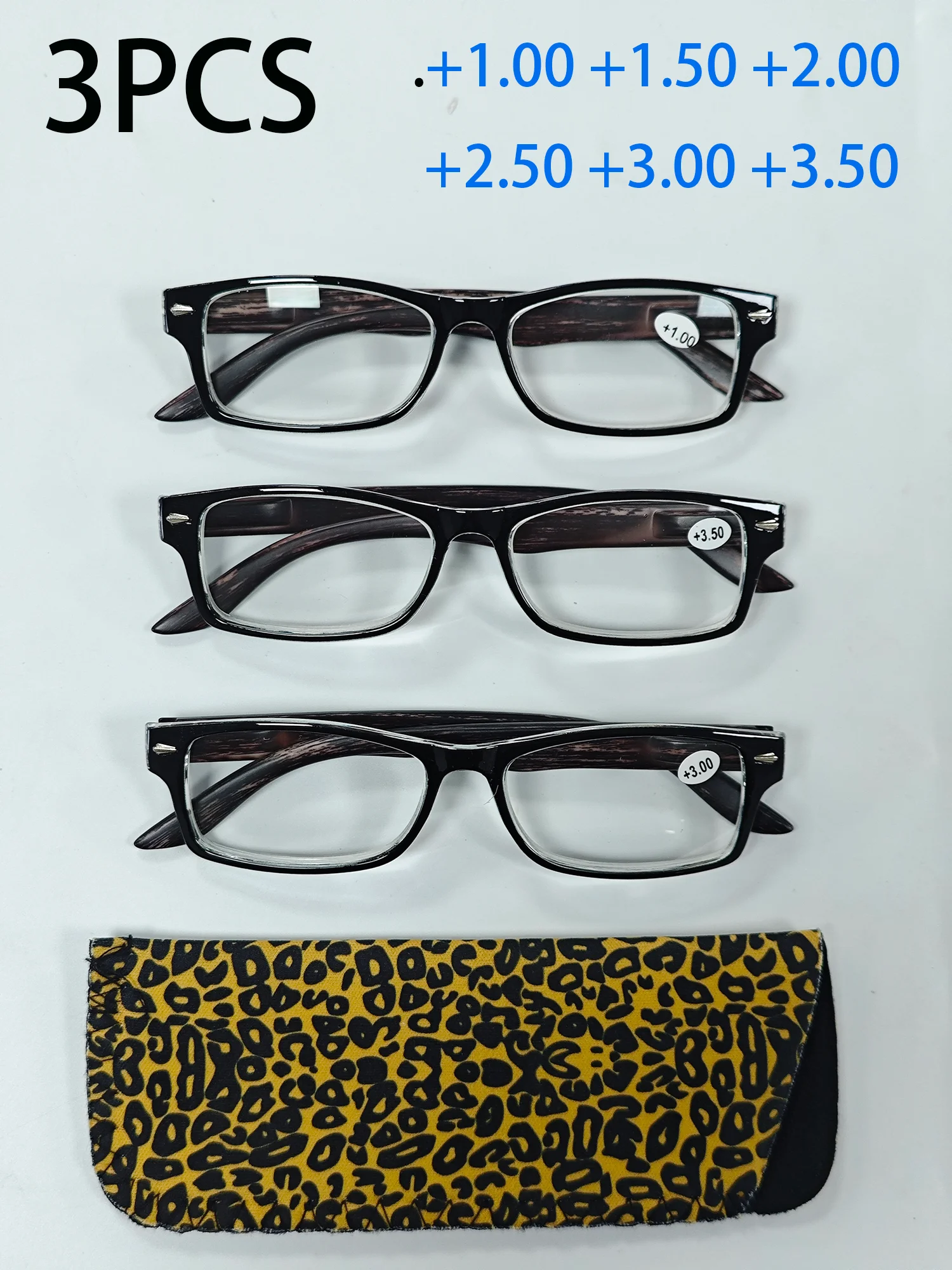 3 Stück Farbblock-Lesebrille mit quadratischem Rahmen und Federscharnieren, rutschfeste, leichte Brille für angenehme Sicht