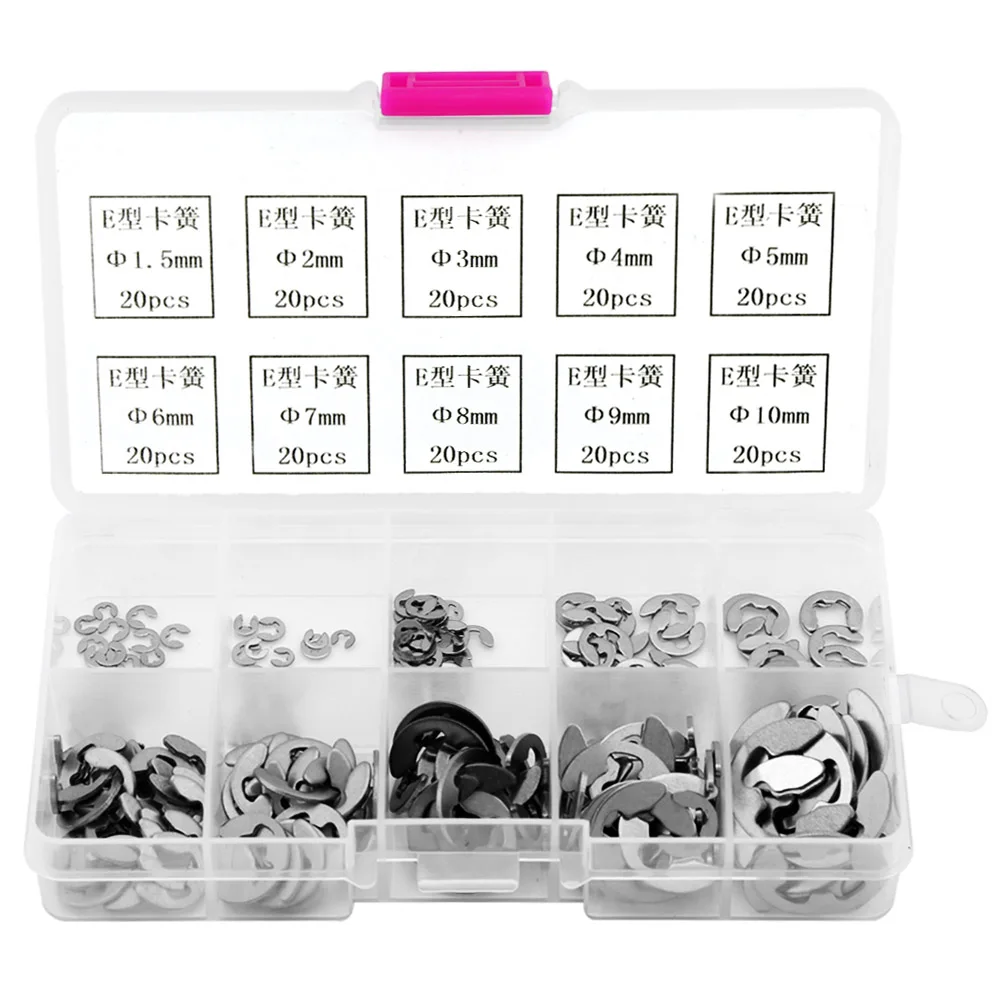 

200pcs E Clip Retaining Ring Fastener Stainless Steel E Ring M1.5-M10 Fixed specific Component Assembly Tool