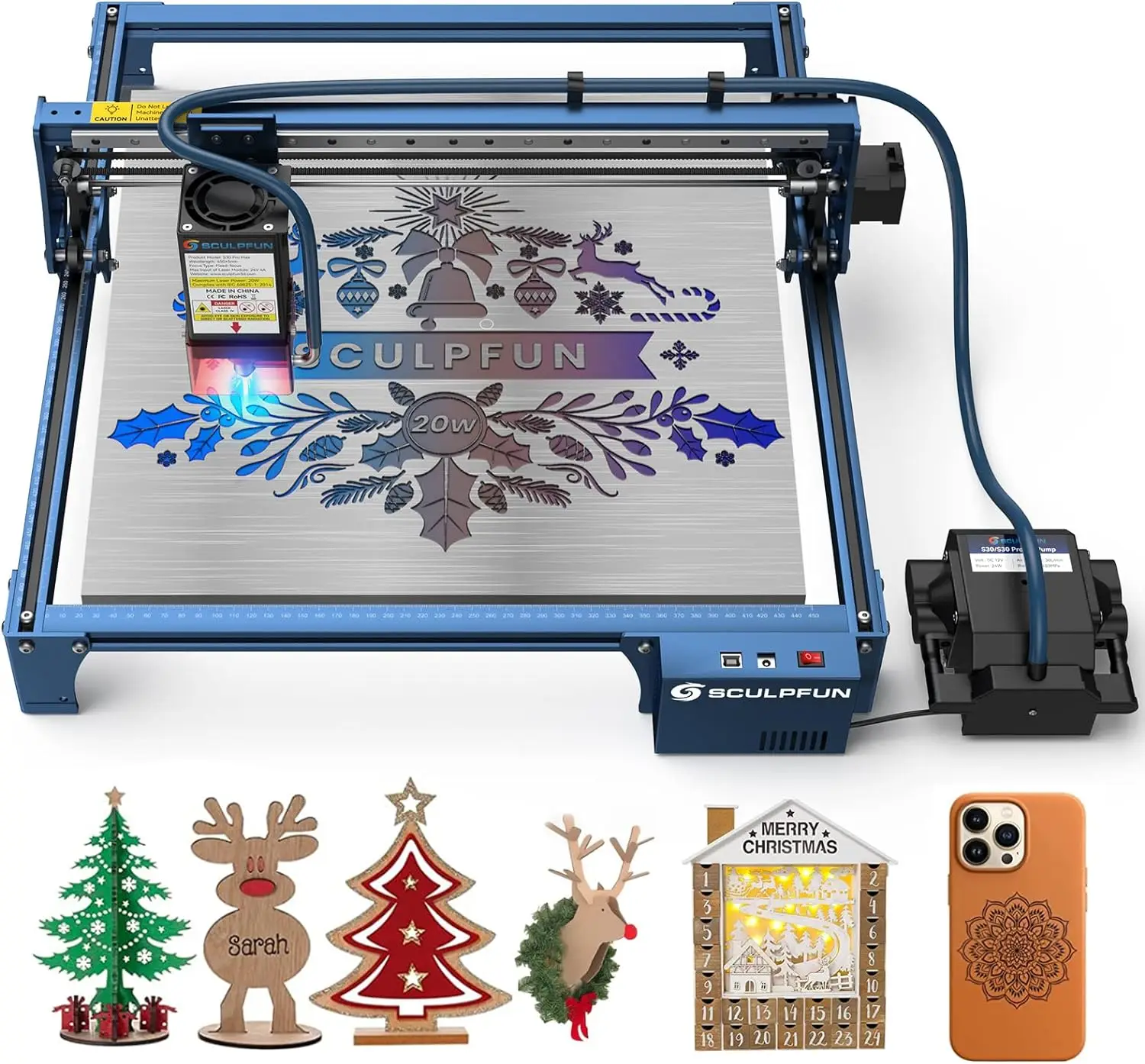 Gravador a Laser Sculpfun com Sistema Automático de Assistência a ar Máquina de Gravação 410×400 mm S30 Pro Max S30 Pro S30 20w