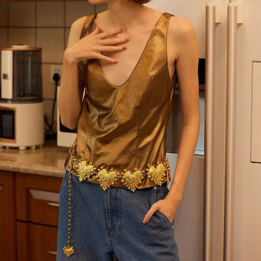 고품질 무거운 디자인 세련된 복고풍 금속 큰 심장 허리 체인 섹시한 바디 체인 향신료 드레스 정장 액세서리