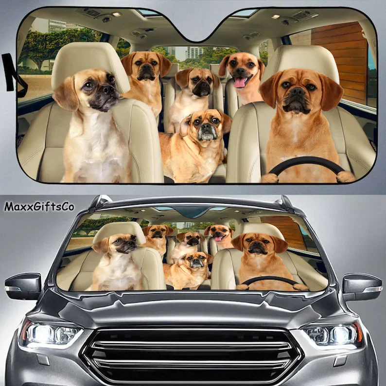 

Puggle Car Sun Shade, Puggle Windshield, Dogs Family Sunshade, Dog Car Accessories, Car Decoration, Gift For Dad, Mom