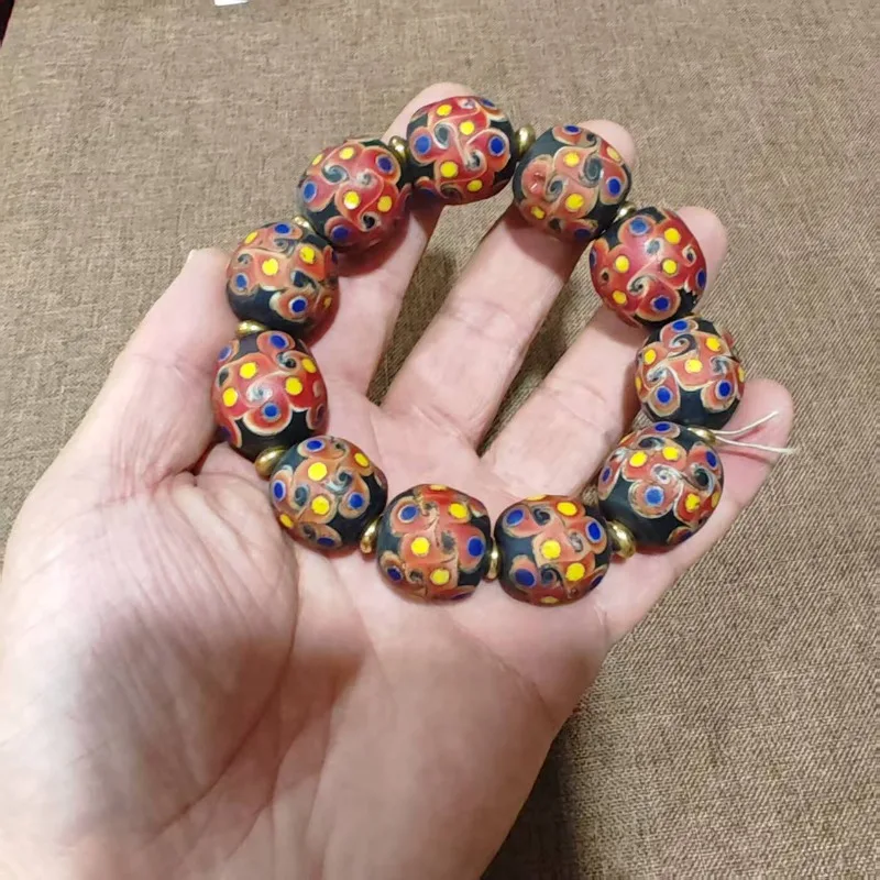 Unisex Retro Boho Lampwork Glass Bracelet Colorful Dot Floral Beads Elastic Stretch Bangle Hand‑crafted Ethnic Fashion Jewelry