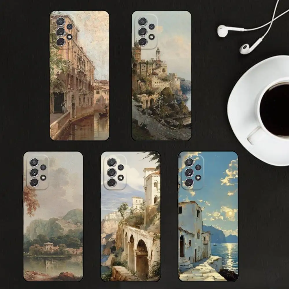 

European Artistic Vignettes Phone Case For Samsung S25,S24,S21,S22,S23,S30,Ultra,S20,Plus,Soft Black Shell