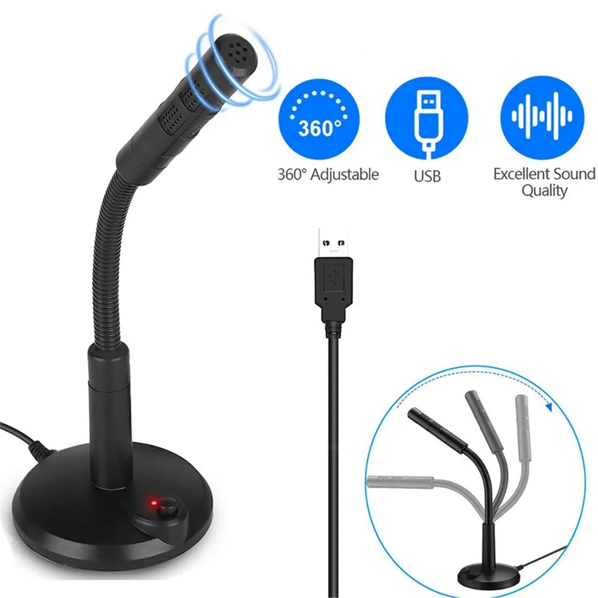 NEW FACTORY~USB Desktop Microphone Omnidirectional PC Laptop Computer Mic for Computer Gaming Recording Chatting Singing Meeting